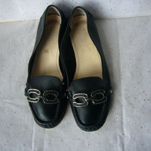 Coach Ella Black Leather Signature C Logo Loafer 7.5 Classic Preppy Old Money